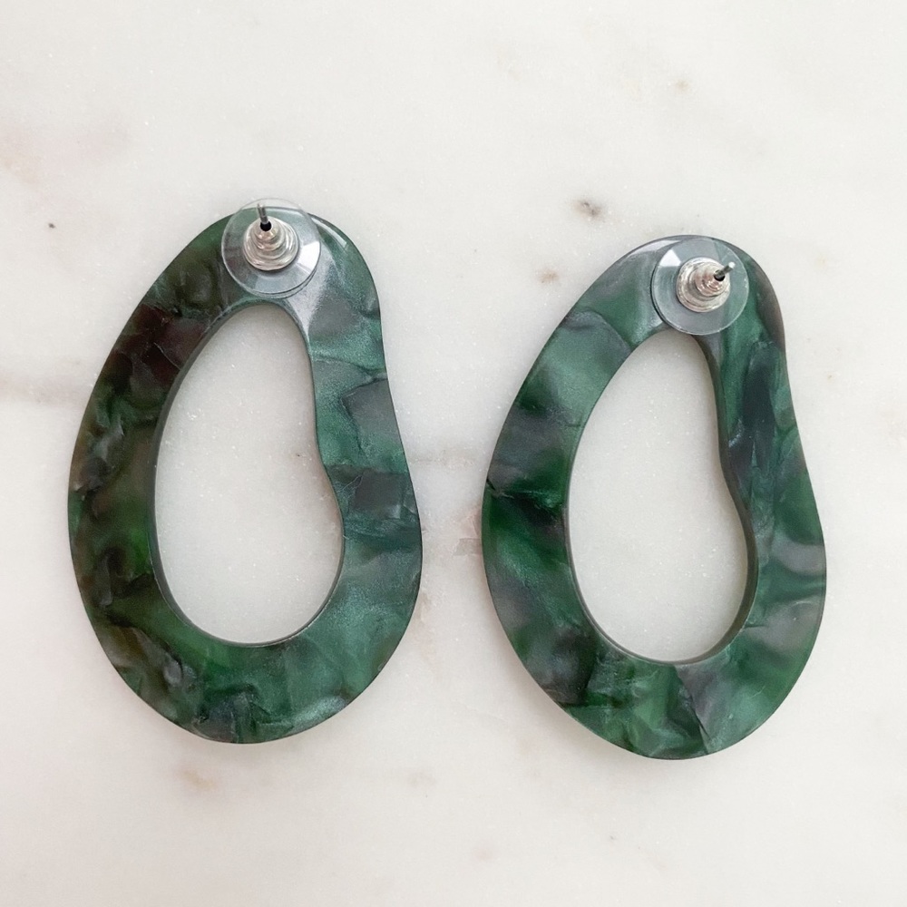 "Larsen" Earrings || Green Geometric Statement - Picture 5 of 11